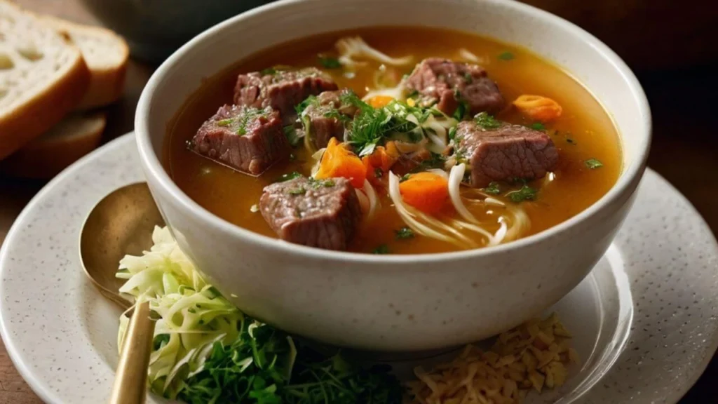 Comforting Bowl of Hamburger and Cabbage Soup