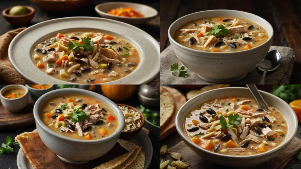 Hearty Chicken Soups and Stews served in bowls.