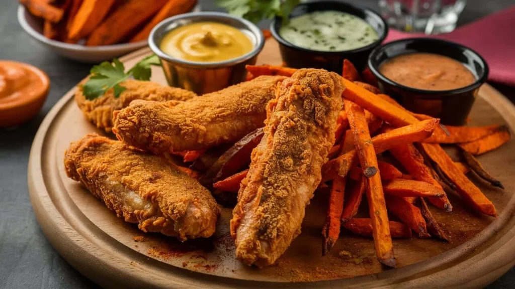 Air-Fried Chicken Tenders and Sweet Potato Fries: Crispy and Healthy