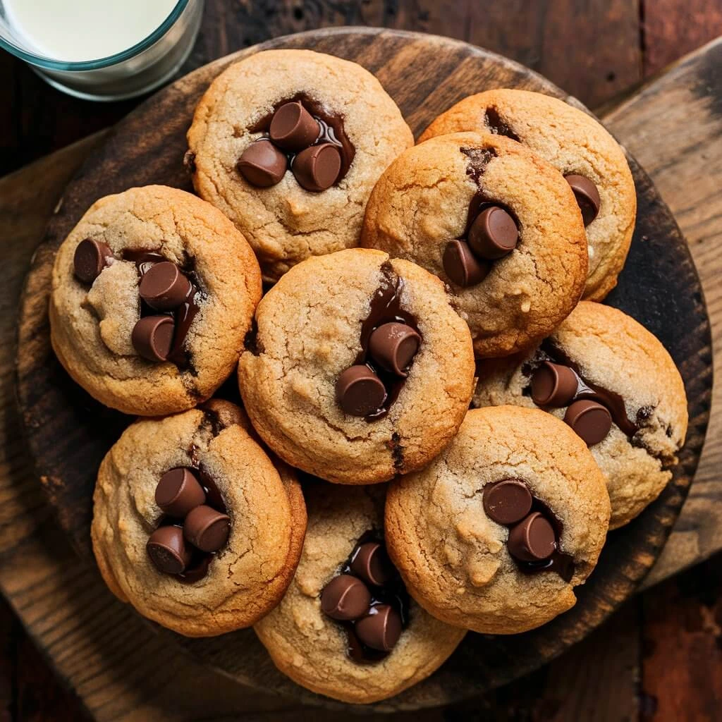 Disney-inspired chocolate chip cookies displayed on a rustic wooden tray, ready to enjoy