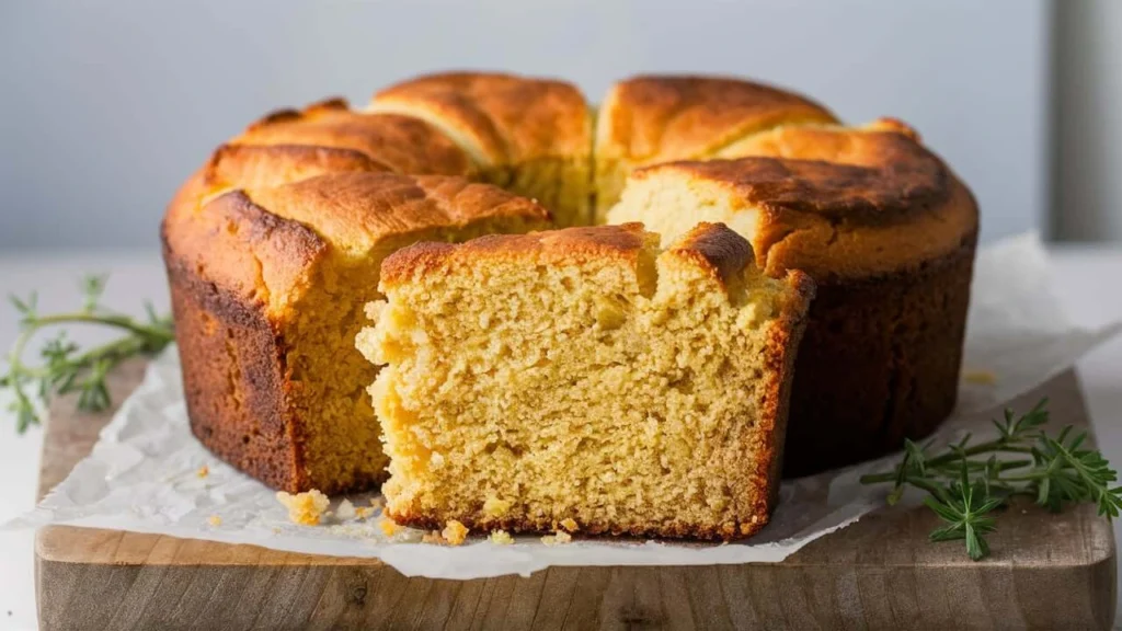 Golden Southern cornbread served in a cast iron skillet