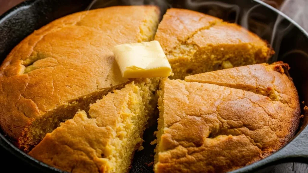 Golden Southern Cornbread in a Cast Iron Skillet