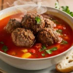 Delicious Porcupine Soup Recipe with Hearty Meatballs